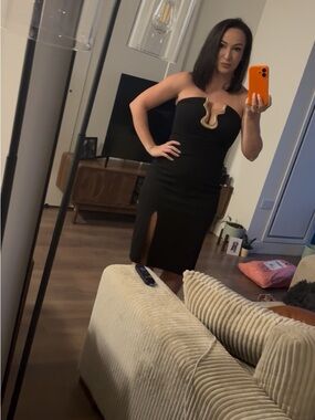 Black Mini Dress with gold Neckline Accent